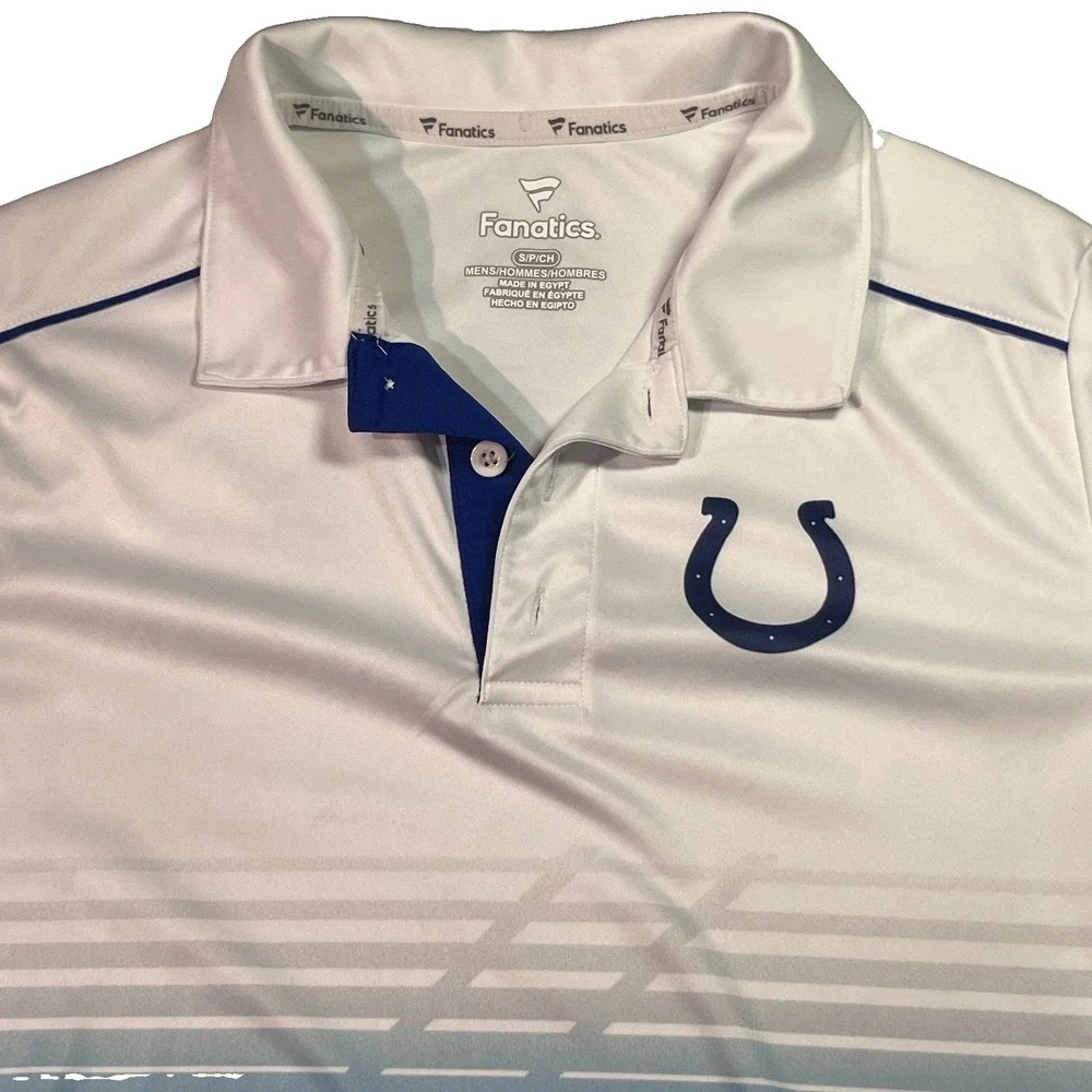 Indianapolis Colts Fanatics White Blue Mens Logo Polo Shirt Small $55 MSRP EUC